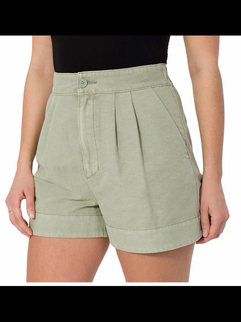 Joie High-Rise Cotton-Linen Pleated Shorts in Faded Cactus